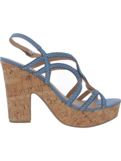 SUN STONE Womens Blue 1" Platform Braided Adjustable Strap Nadiya Round Toe Block Heel Buckle Dress Slingback Sandal 10 M