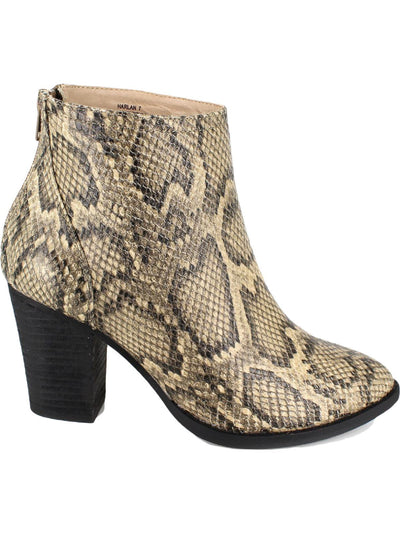 ZIGI SOHO Womens Beige Snake Skin Harlan Almond Toe Block Heel Zip-Up Boots Shoes 8.5 M