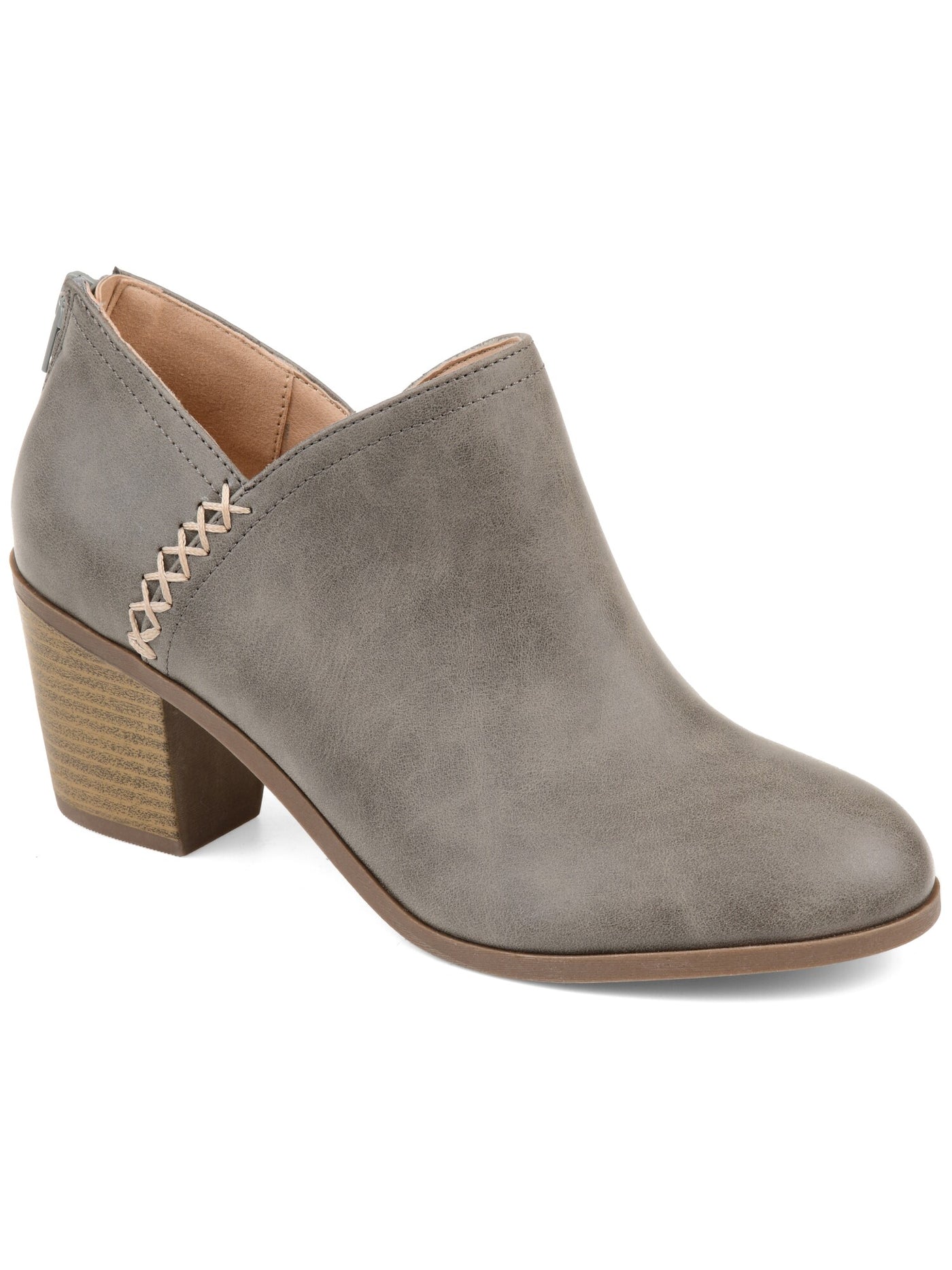 JOURNEE COLLECTION Womens Gray Low Cut Ankle Cushioned Manda Round Toe Block Heel Zip-Up Booties 7.5 M