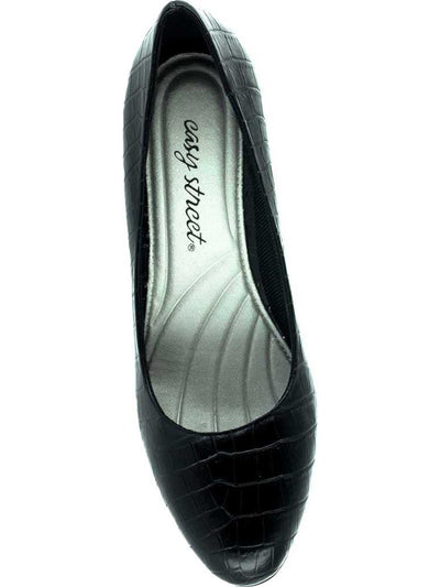 EASY STREET Womens Black Crocodile Embossed Cushioned Fabulous Round Toe Block Heel Slip On Dress Pumps Shoes 6 N