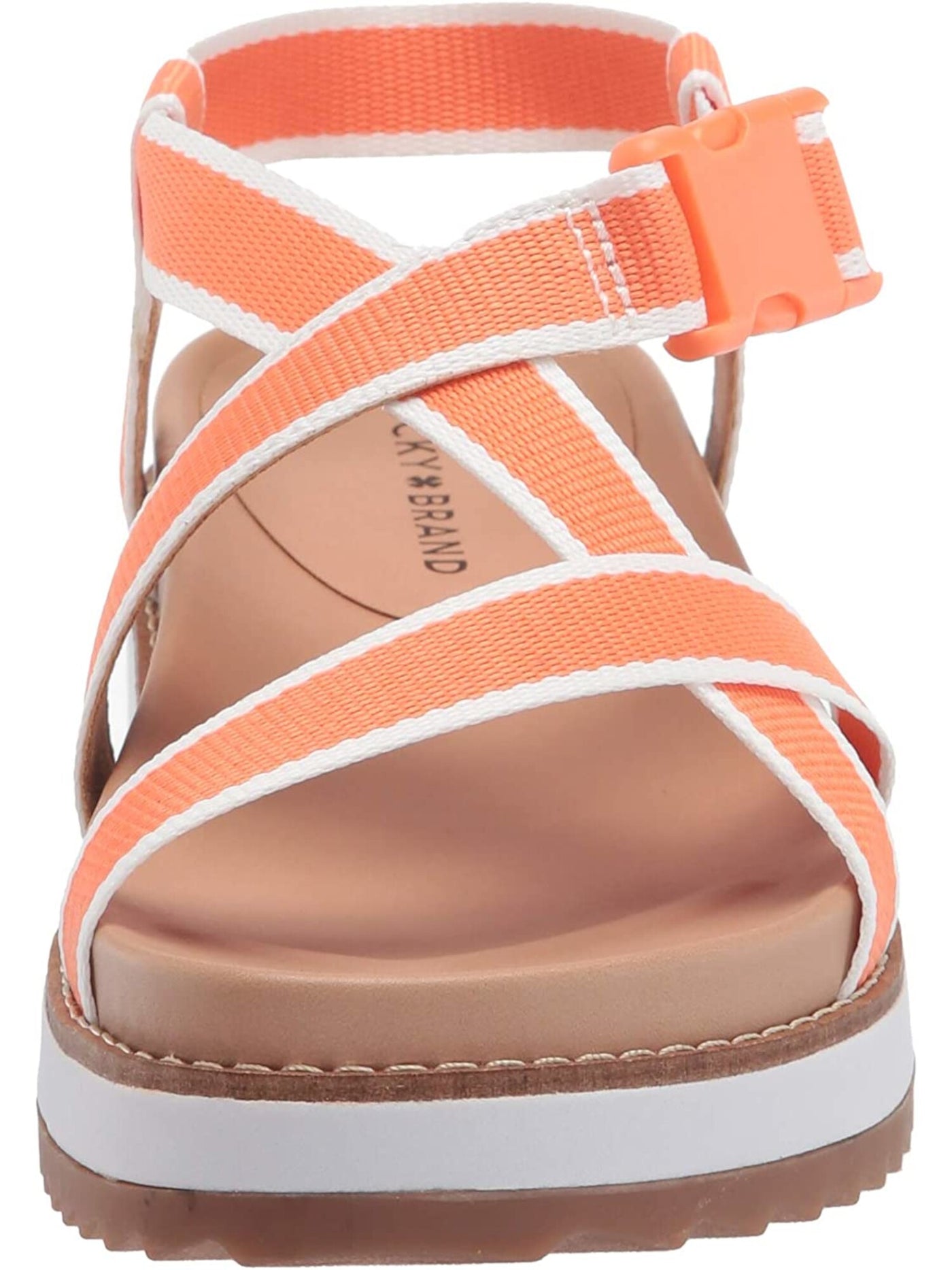 LUCKY BRAND Womens Melon Orange Contrast Trim 3/4" Platform Crisscross Ankle Strap Contoured Adjustable Strap Cushioned Imbae Round Toe Wedge Buckle Slingback Sandal 10 M