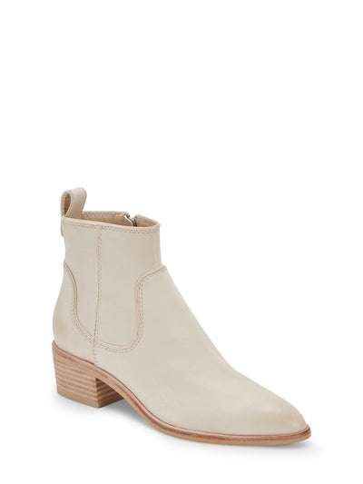 DOLCE VITA Womens Ivory Pull Tab Comfort Able Almond Toe Block Heel Zip-Up Leather Western Boot 6