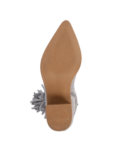 JOURNEE COLLECTION Womens Gray Ankle Zip Cushioned Western Inspired Fringed Wide Calf Hartly Pointed Toe Block Heel Slouch Boot