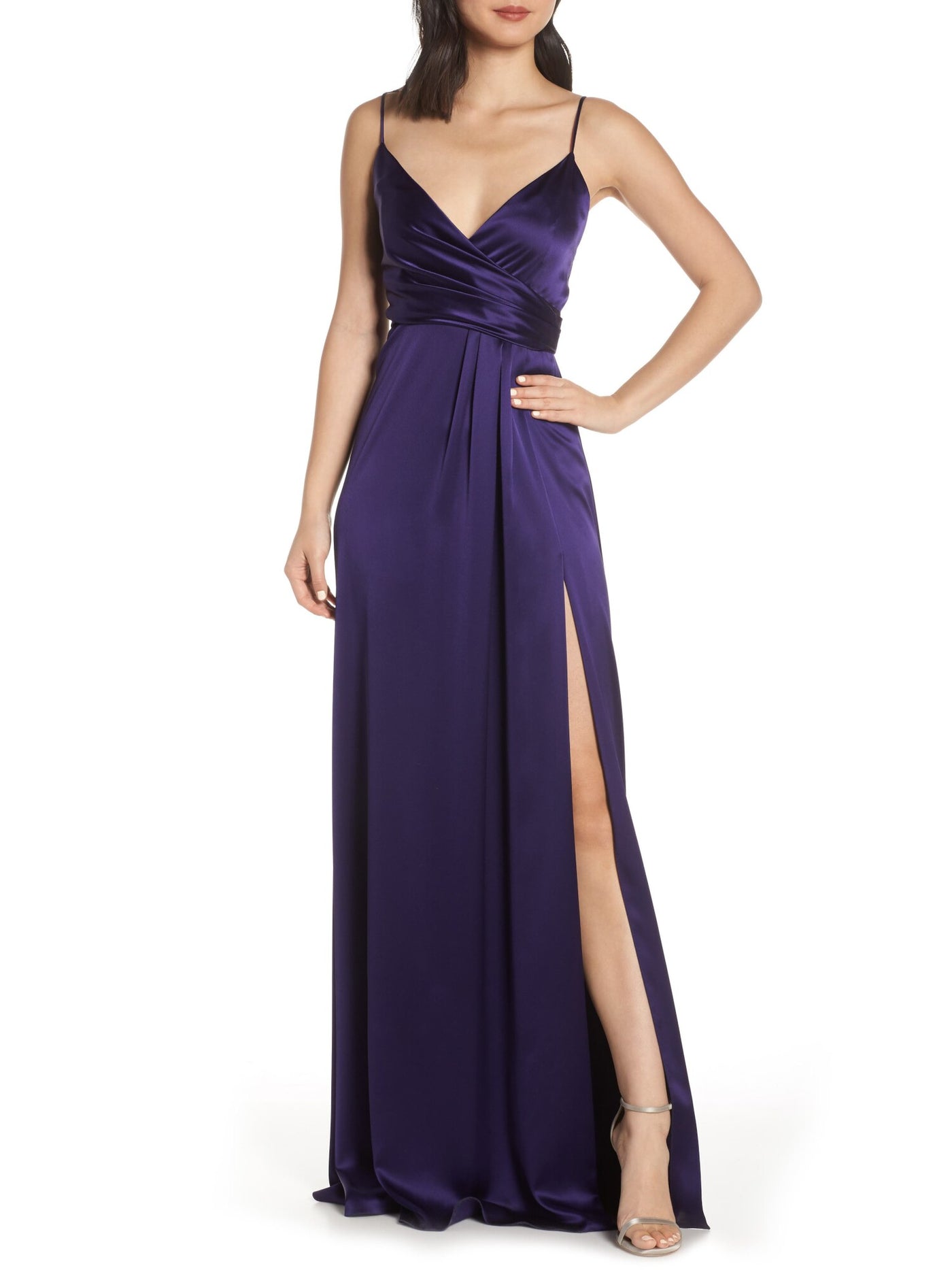 JILL JILL STUART Womens Purple Zippered  Slit Silk Spaghetti Strap Sweetheart Neckline Full-Length Formal Sheath Dress 0