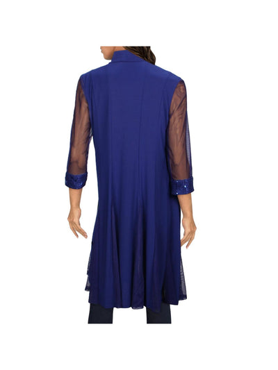 R&M RICHARDS Womens Blue Stretch Embellished Sheer Shawl Collar Open Front 3/4 Sleeve Jacket Petites 10P