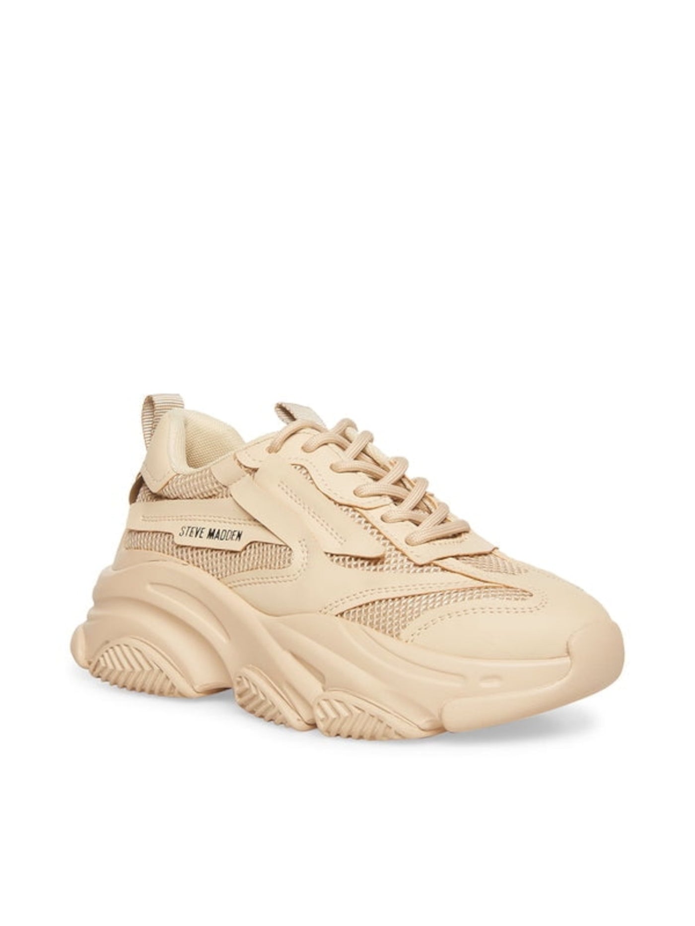 STEVE MADDEN Womens Beige Mixed Media 2" Platform Dual Pull-Tabs Removable Insole Padded Possession Round Toe Lace-Up Sneakers Shoes 11 M