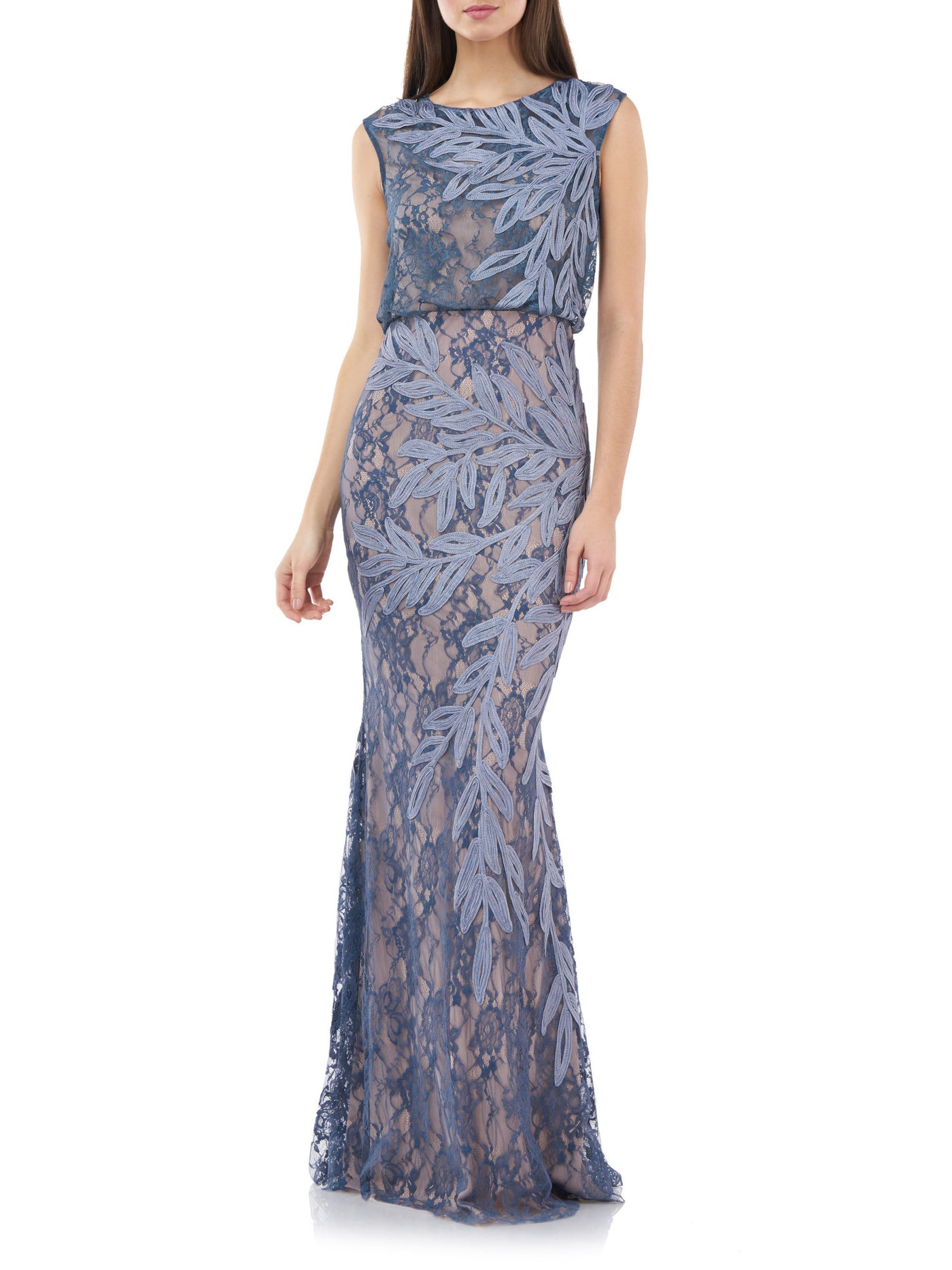 JS COLLECTIONS Womens Light Blue Zippered Lined Sleeveless Jewel Neck Full-Length Evening Blouson Dress 8