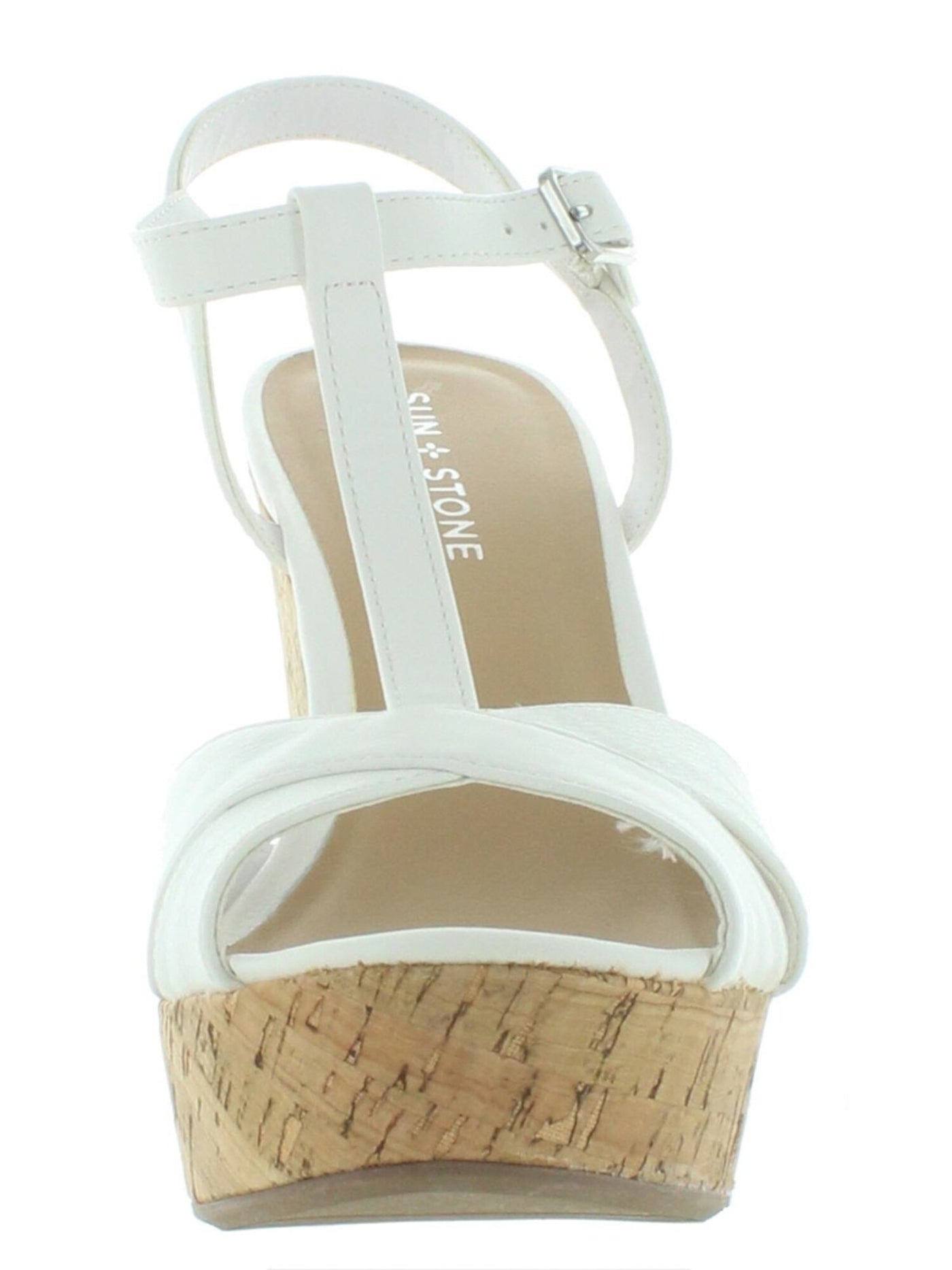 SUN STONE Womens White 1" Platform Cushioned Slip Resistant Jamie Round Toe Block Heel Buckle Dress Slingback Sandal 9 W