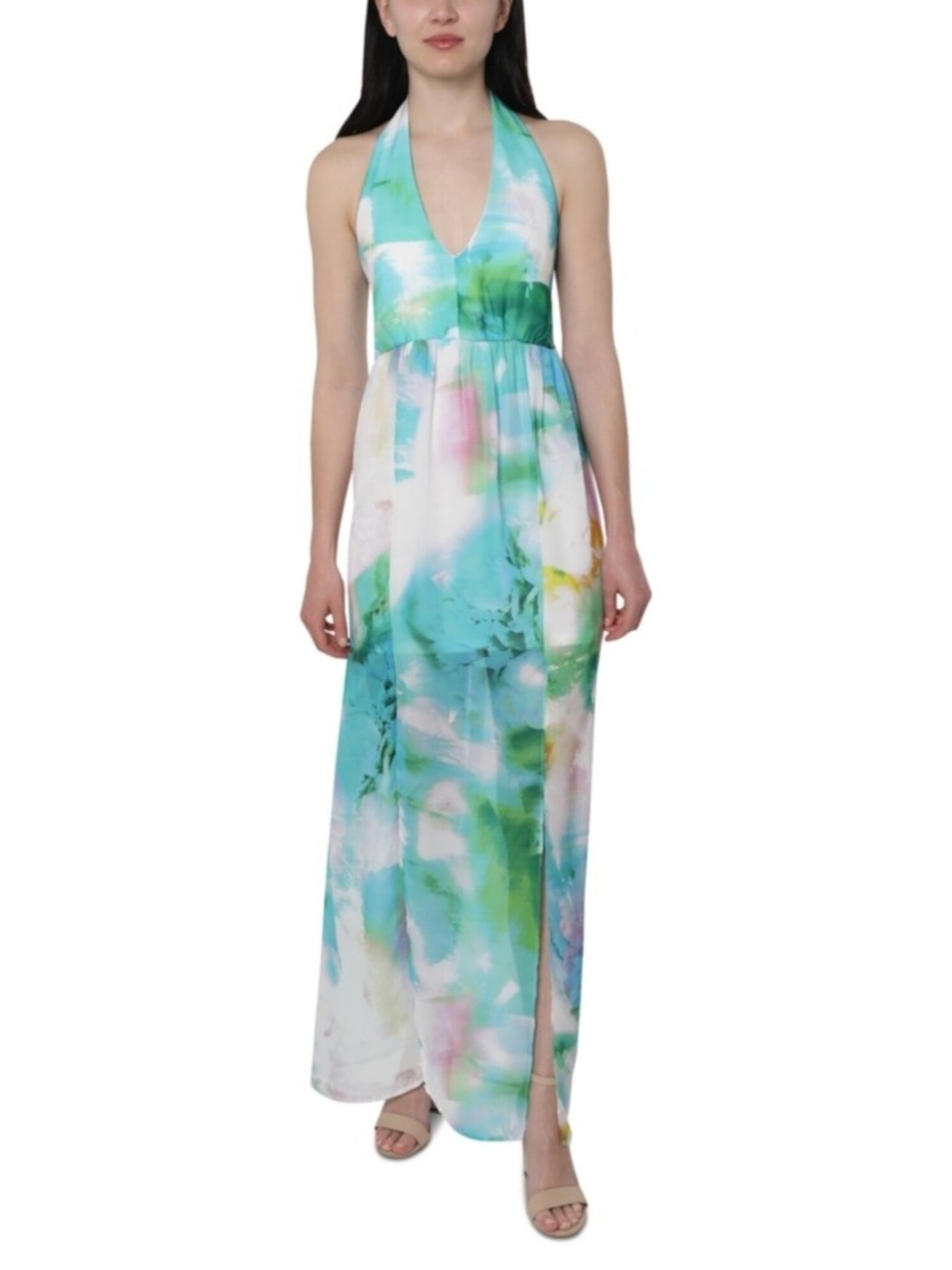 JUMP Womens Green Floral Sleeveless V Neck Full-Length Dress Size: 2