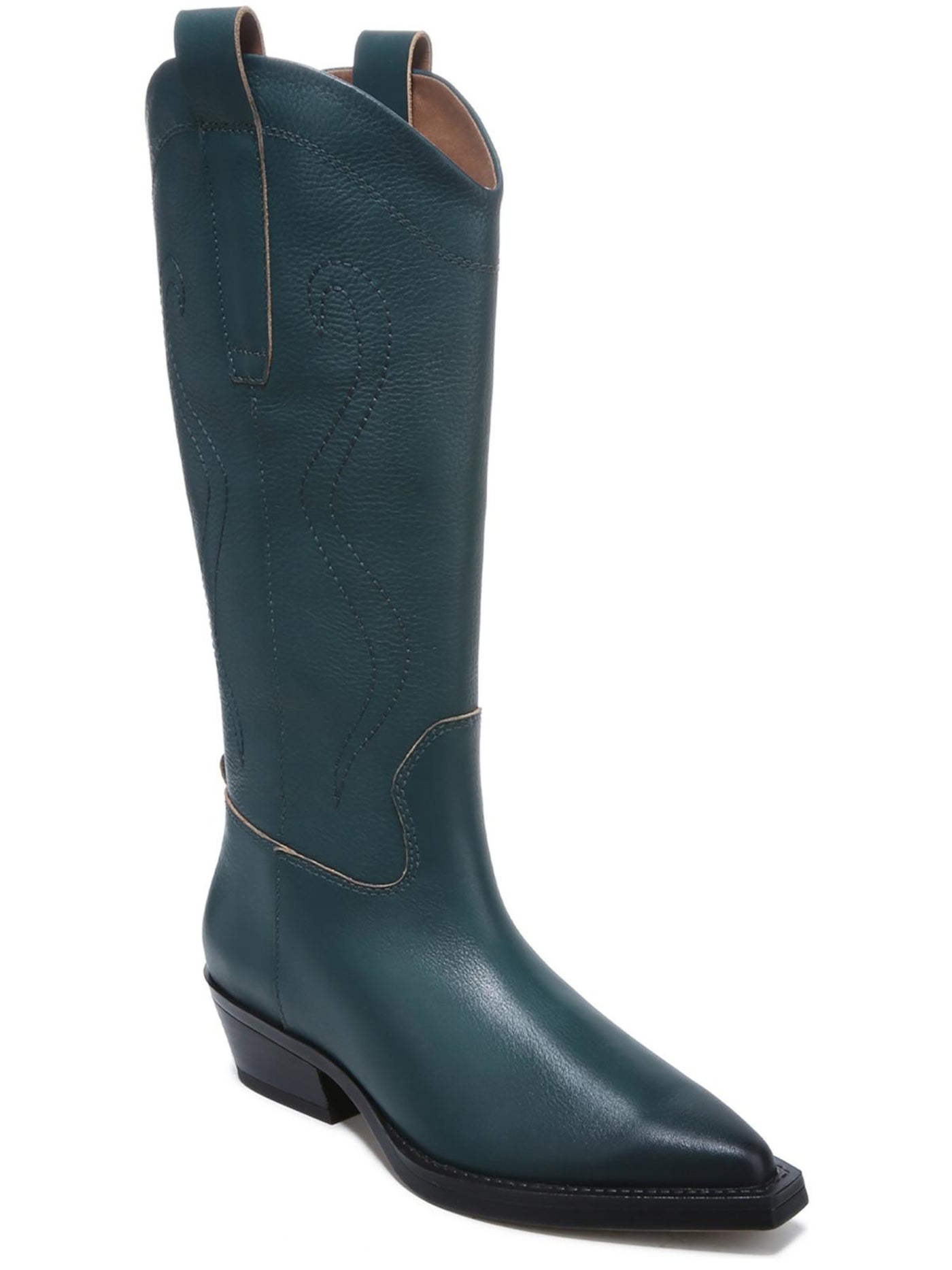 FRANCO SARTO Womens Teal Zipper Accent Liandra Pointed Toe Block Heel Leather Cowboy Boots 5 M