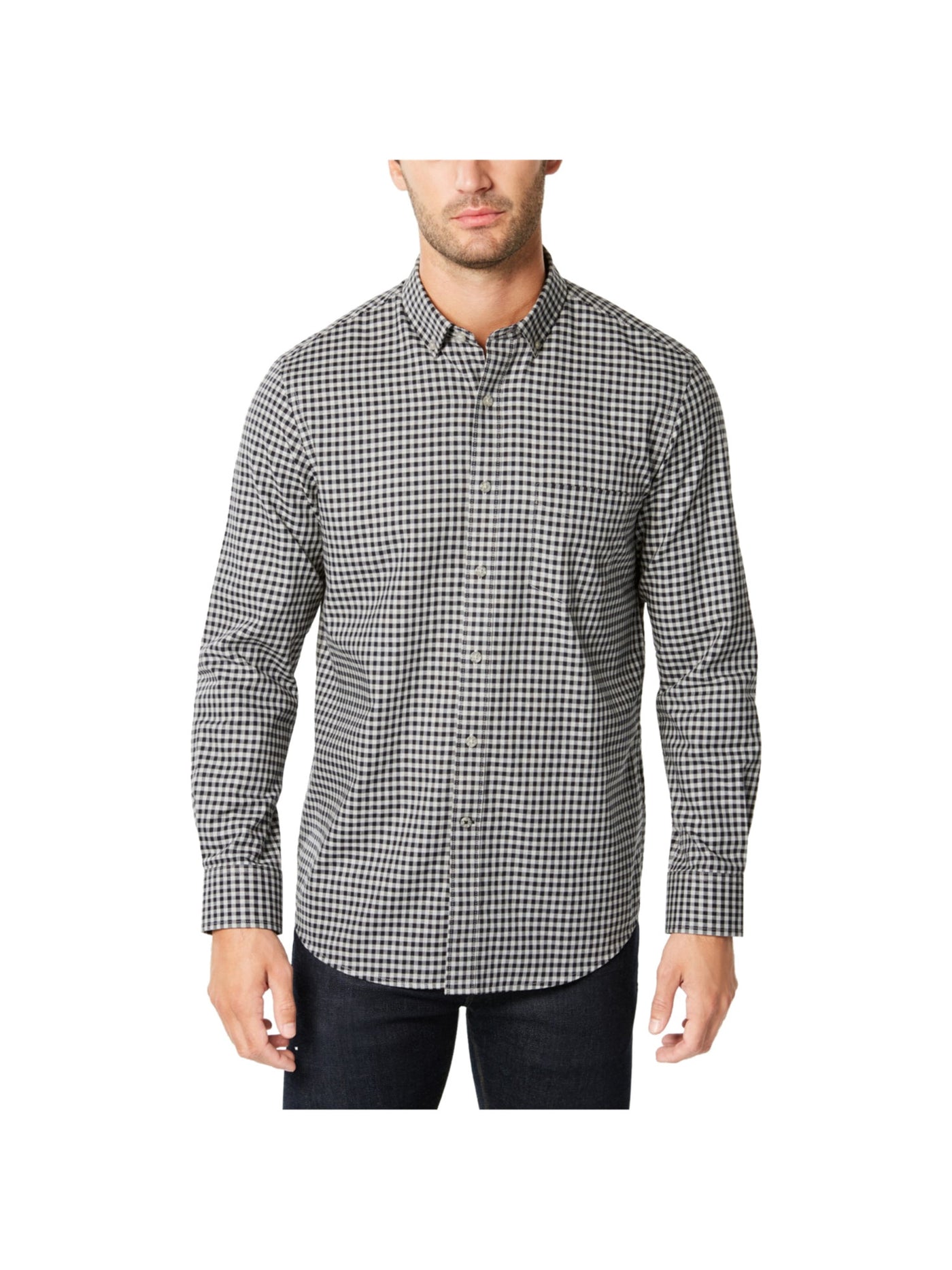 CLUBROOM Mens Black Gingham Classic Fit Button Down Cotton Casual Shirt S