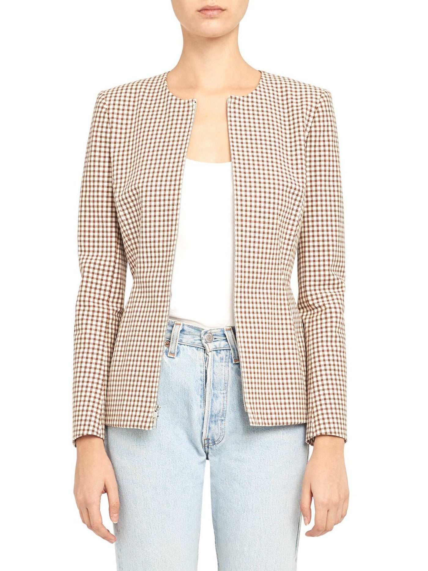 THEORY Womens White Check Wear To Work Blazer Jacket 2