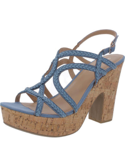 SUN STONE Womens Blue 1" Platform Braided Adjustable Strap Nadiya Round Toe Block Heel Buckle Dress Slingback Sandal 10 M