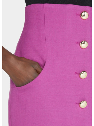 SERGIO HUDSON Womens Purple Zippered Pocketed Button Detail Lined Midi Wear To Work Pencil Skirt 0
