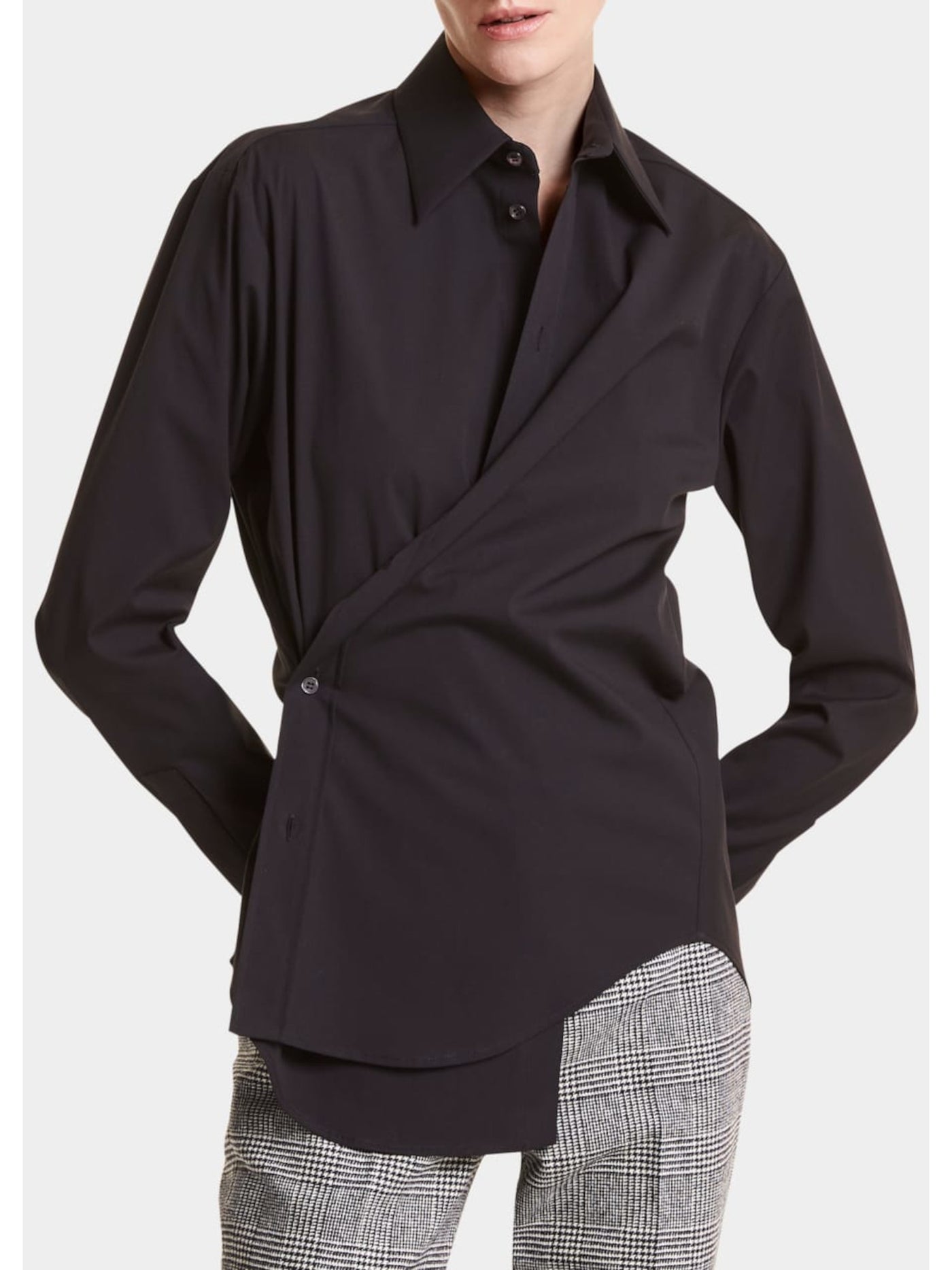MICHAEL KORS Womens Black Sheer Unlined Side-button Convertible Cuffed Sleeve Collared Button Up Top 10