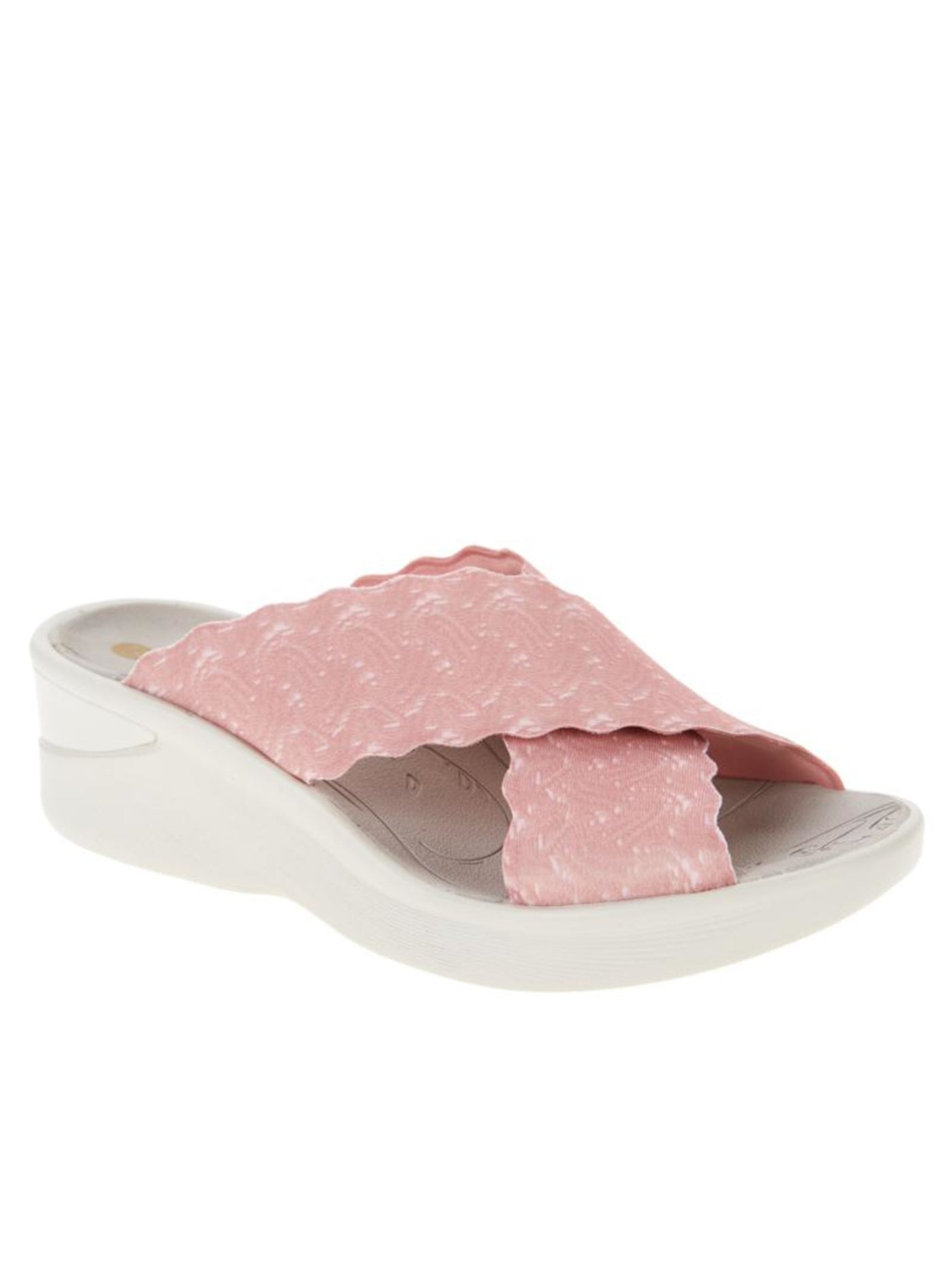 BZEES Womens Pink Crisscrossed Scalloped Straps 1/2" Platform Padded Comfort Sahara Wedge Slip On Slide Sandals 9.5 M