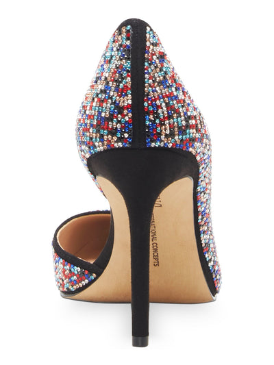 INC Womens Black Dorsay Rhinestone Padded Kenjay Pointed Toe Stiletto Slip On Dress Pumps Shoes 10 M