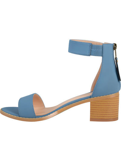 JOURNEE COLLECTION Womens Blue 1/2" Platform Ankle Strap Tasseled Percy Almond Toe Block Heel Zip-Up Sandals Shoes 7.5 M