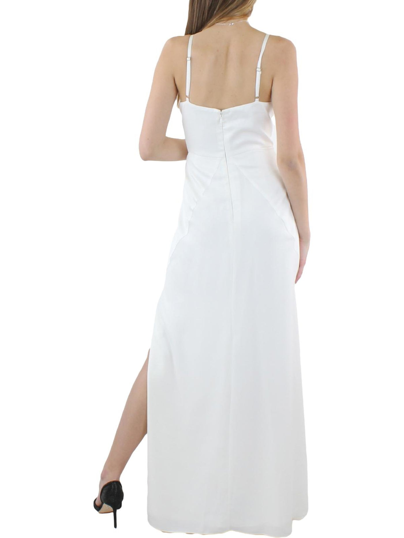 AQUA FORMAL Womens Ivory Zippered Slitted Lined Spaghetti Strap V Neck Full-Length Formal Gown Dress 6