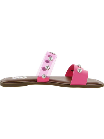 GBG LOS ANGELES Womens Pink Logo Studded Ritsa Square Toe Slip On Sandals Shoes 7.5 M