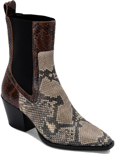 DOLCE VITA Womens Brown Snake Print Gore Panels Pull Tab Padded Studded Sabern Square Toe Stacked Heel Leather Western Boot 5.5