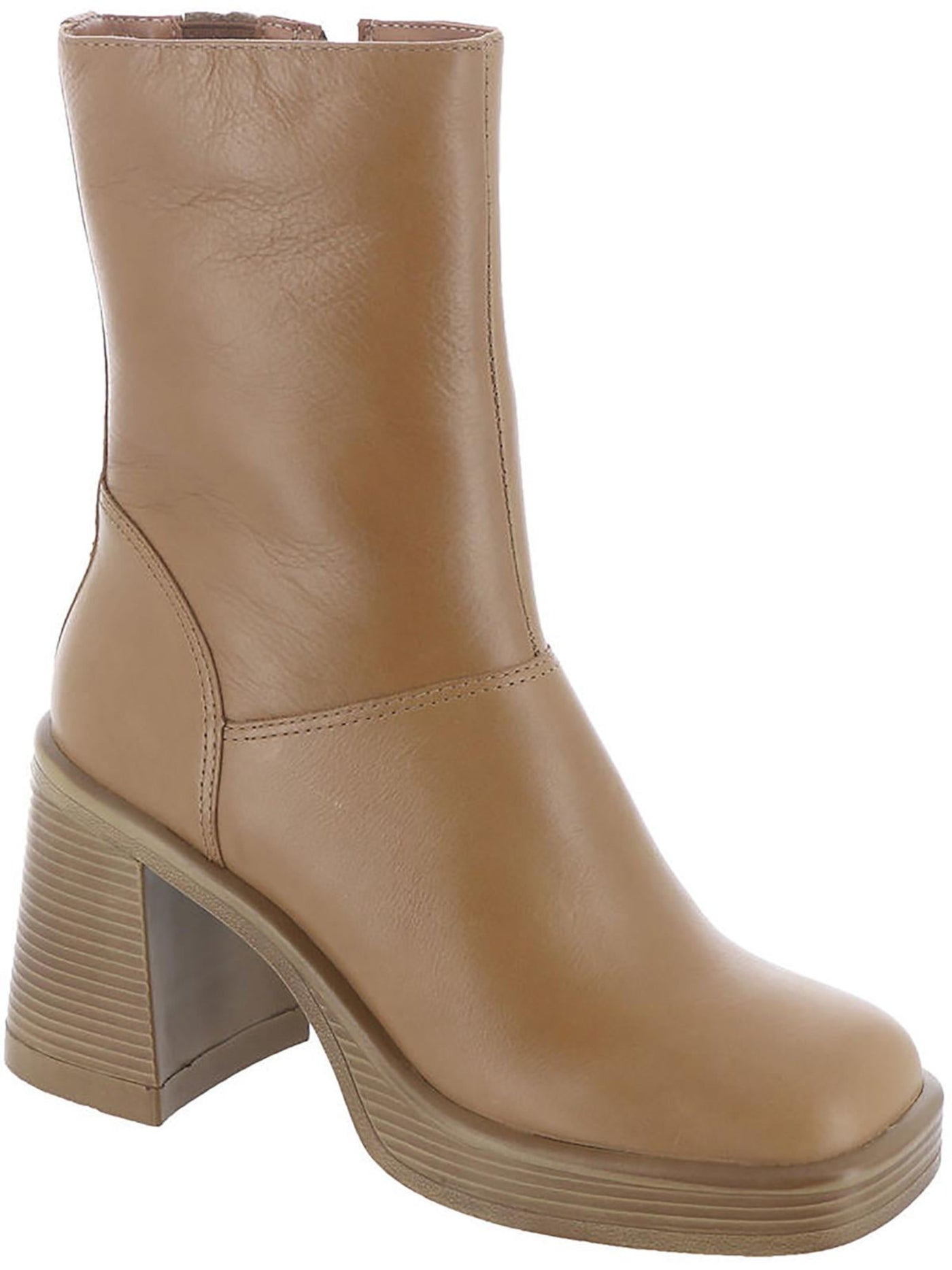STEVE MADDEN Womens Brown 1" Platform Padded Goring Fantsie Square Toe Block Heel Zip-Up Leather Heeled Boots 10 M