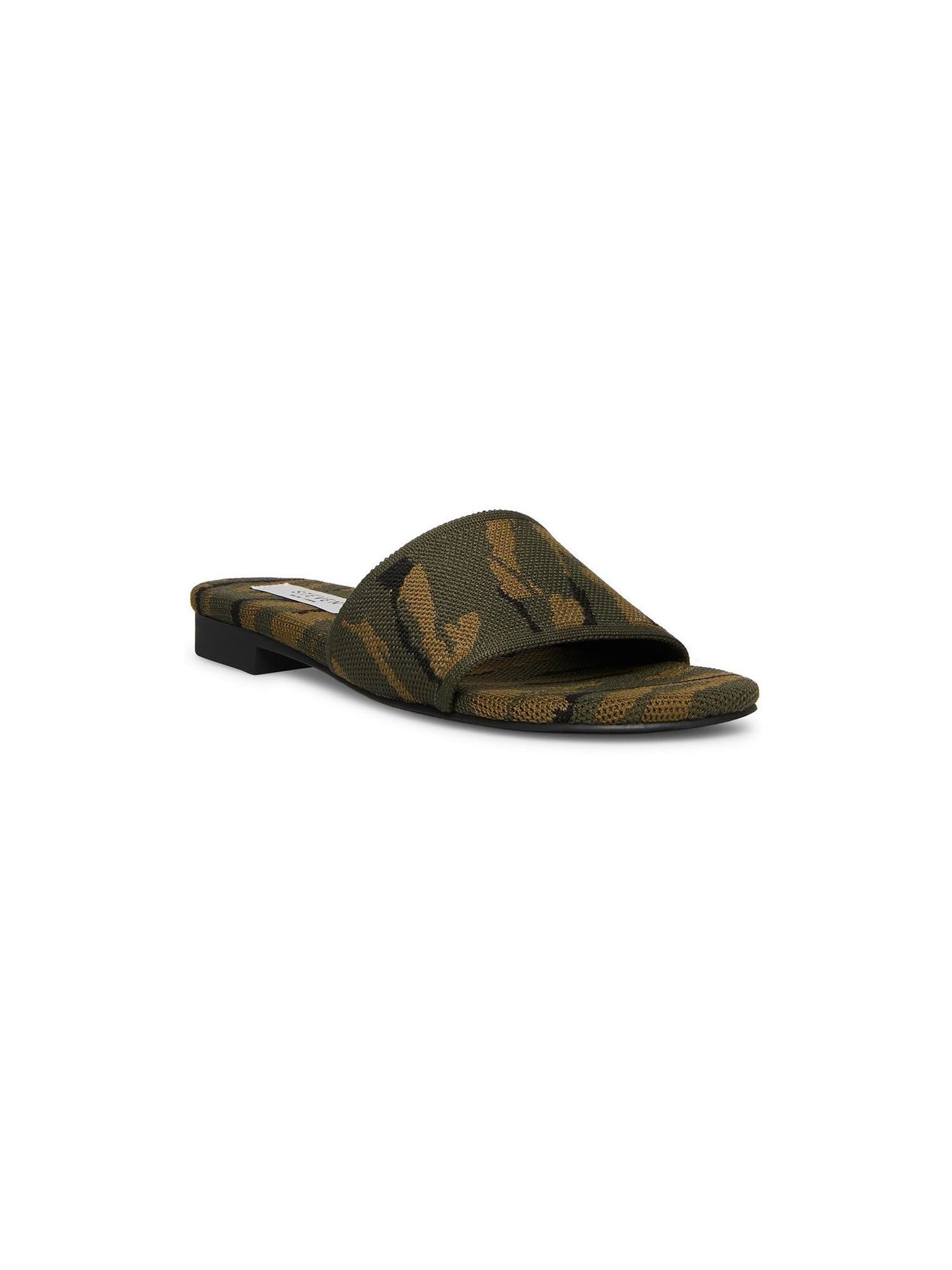 STEVEN Womens Green Camouflage Padded Comfort Saffira Round Toe Block Heel Slide Sandals Shoes 6.5 M
