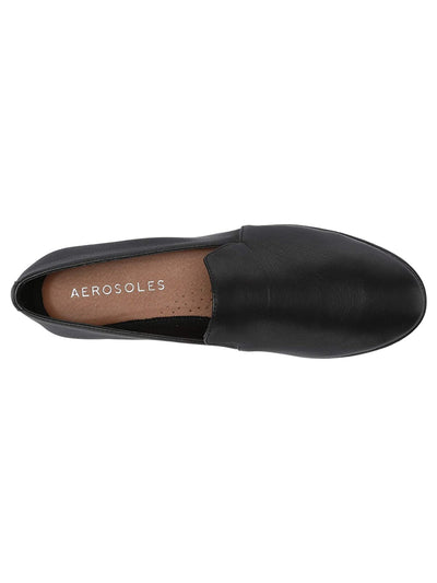 AEROSOLES Womens Black Cushioned Hempstead Round Toe Slip On Leather Loafers Shoes 8.5 M