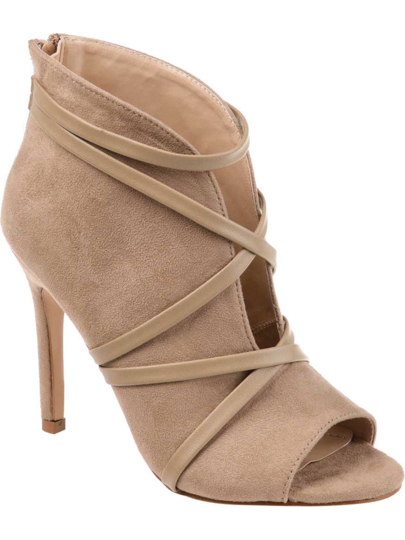 JOURNEE COLLECTION Womens Beige V-Cut Vamp Strappy Padded Samara Peep Toe Stiletto Zip-Up Dress Booties 5.5 M