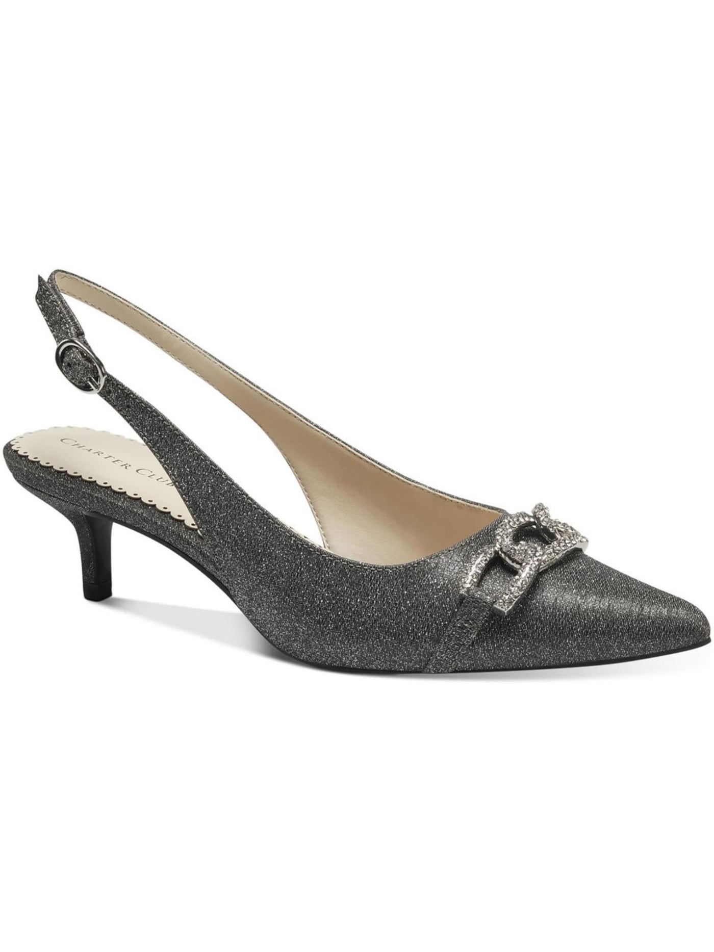 CHARTER CLUB Womens Gray Embellished Comfort Griggs Pointed Toe Kitten Heel Buckle Slingback 8