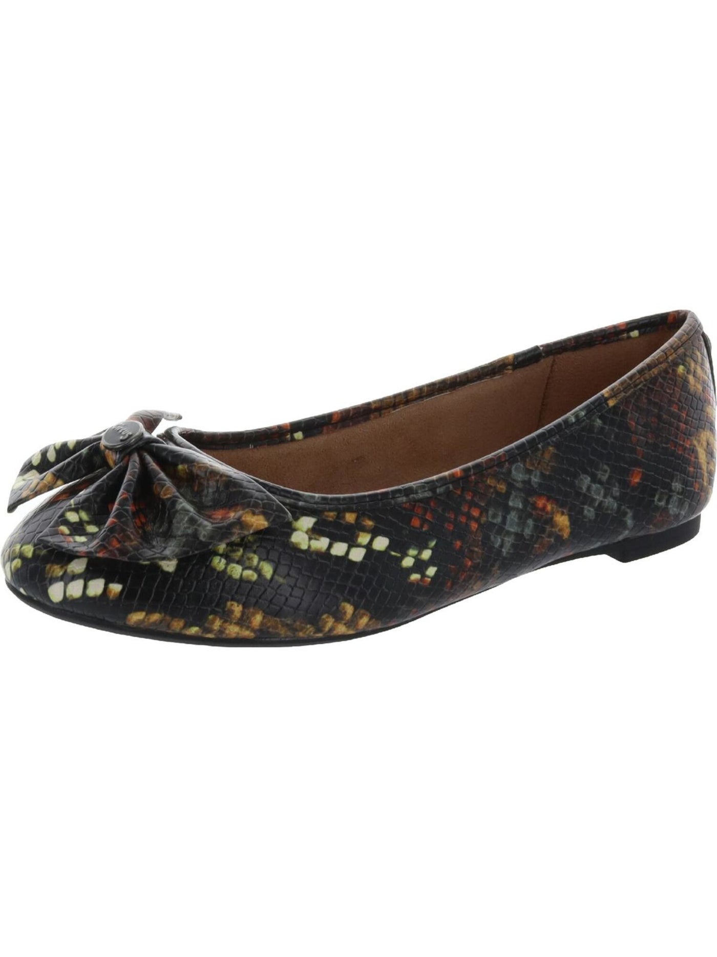 CIRCUS BY SAM EDELMAN Womens Brown Snake Printed Bow Accent Cushioned Carmen Round Toe Slip On Flats 5 M