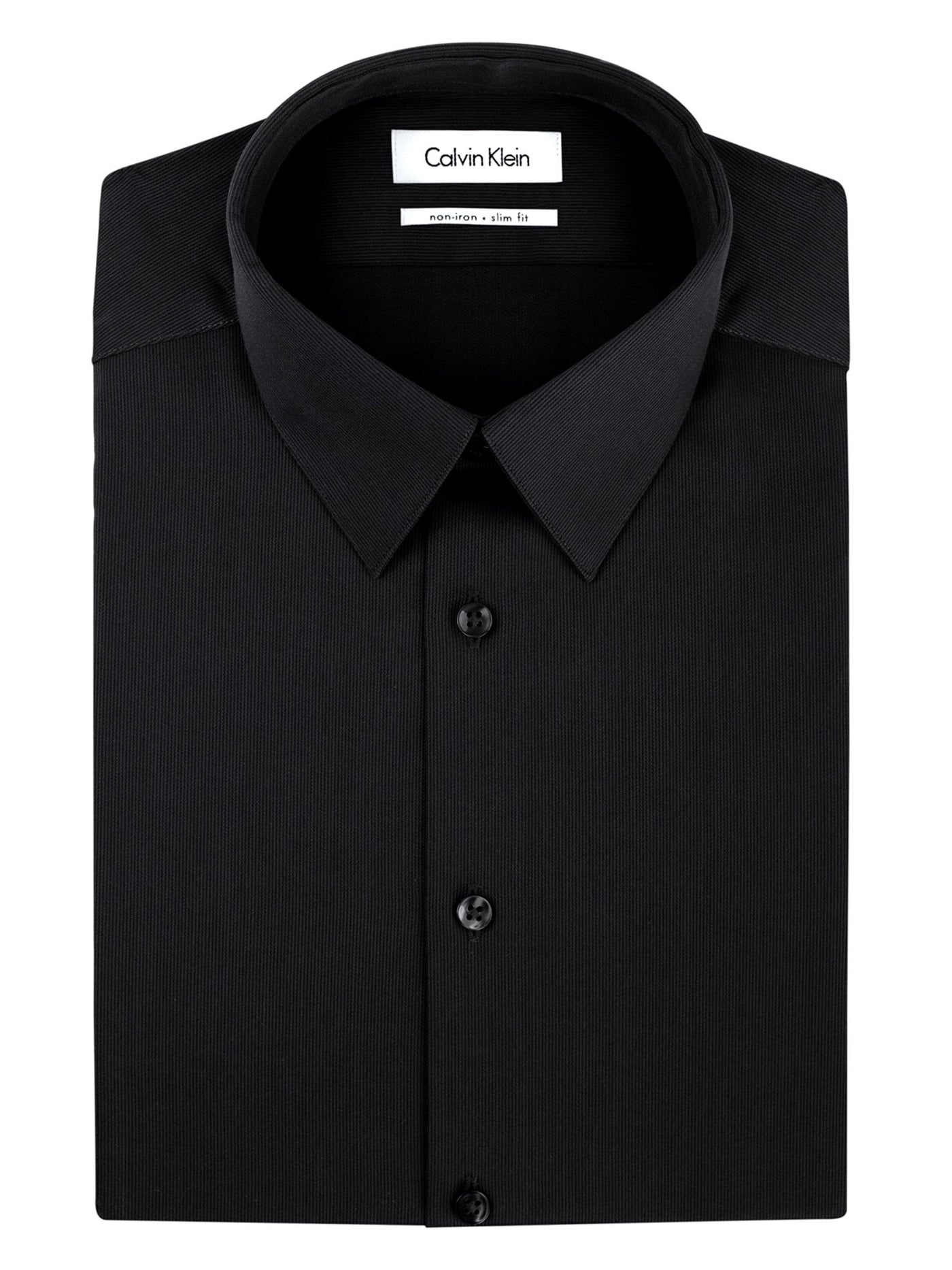 CALVIN KLEIN Mens Black Spread Collar Slim Fit Button Down Shirt 16.5- 34/35