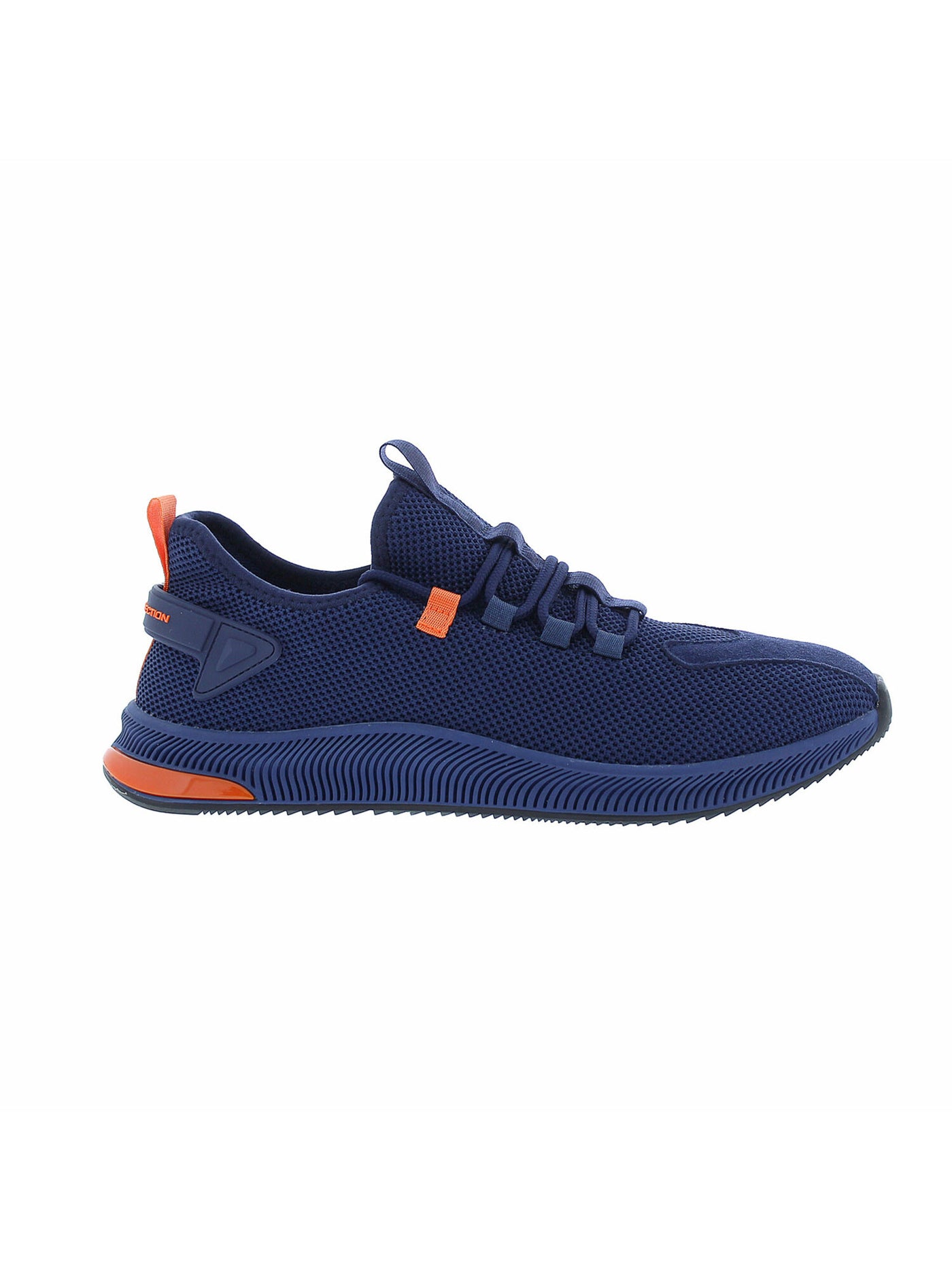 FRENCH CONNECTION Mens Navy Mixed Media Logo Accent Strap Leather Toe Cap Heel Pull-Tab Padded Breathable Braylon Round Toe Wedge Lace-Up Sneakers Shoes 9