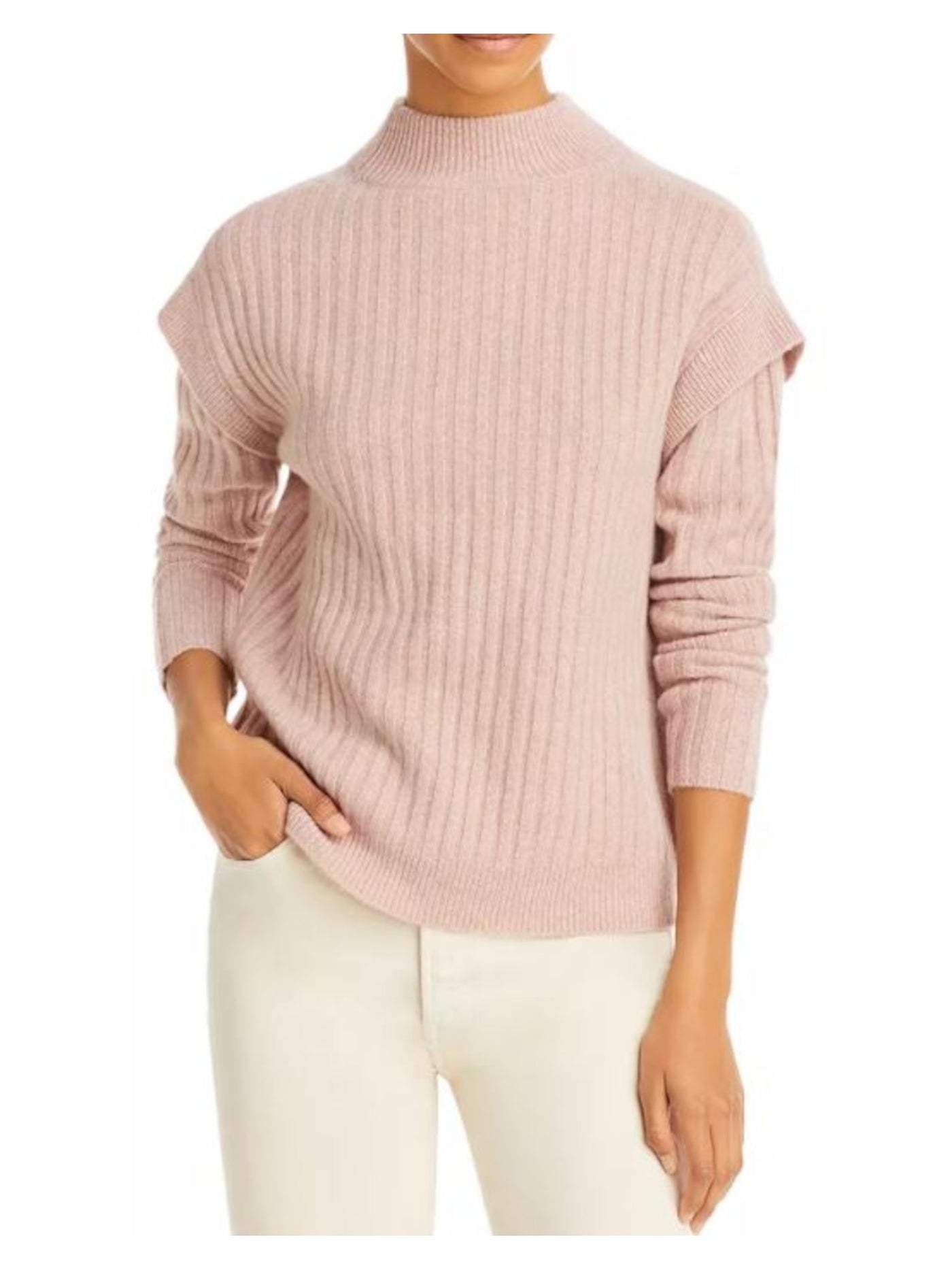 C Womens Pink Ribbed Short Length Long Sleeve Sweater XL