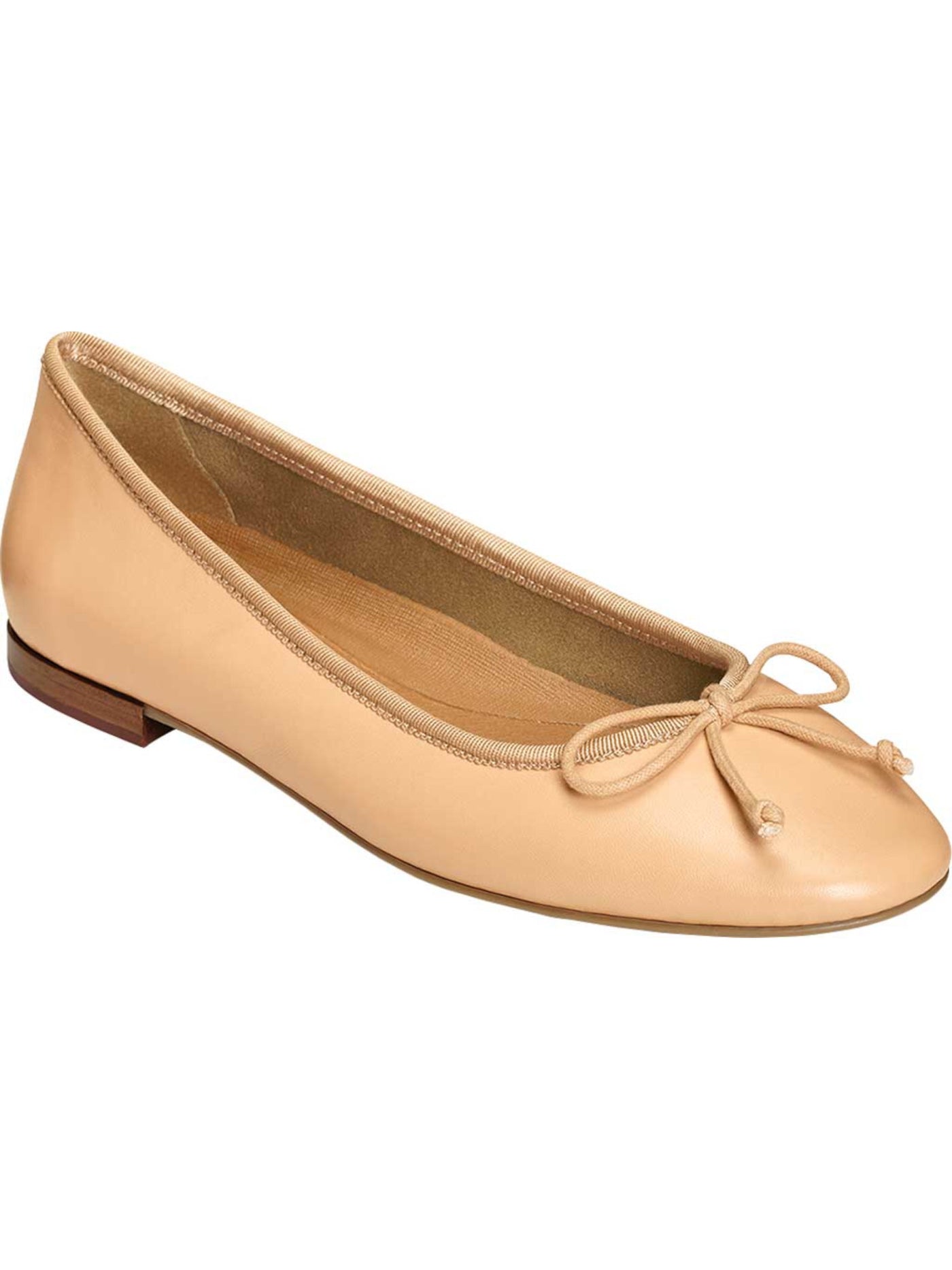 AEROSOLES Womens Beige Bow Accent Padded Homerun Round Toe Slip On Leather Ballet Flats 8 M