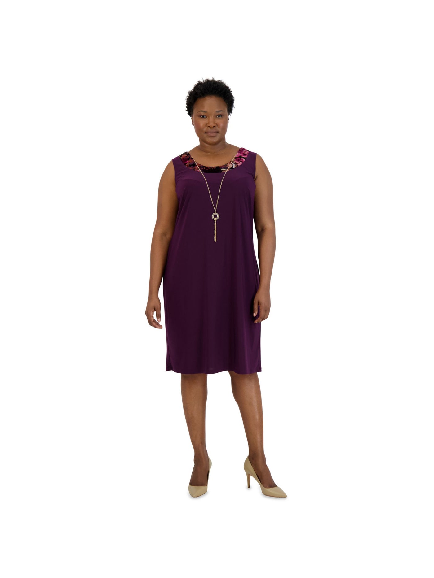 R&M RICHARDS Womens Purple Stretch Sleeveless Scoop Neck Knee Length Wear To Work Sheath Dress Petites 6P