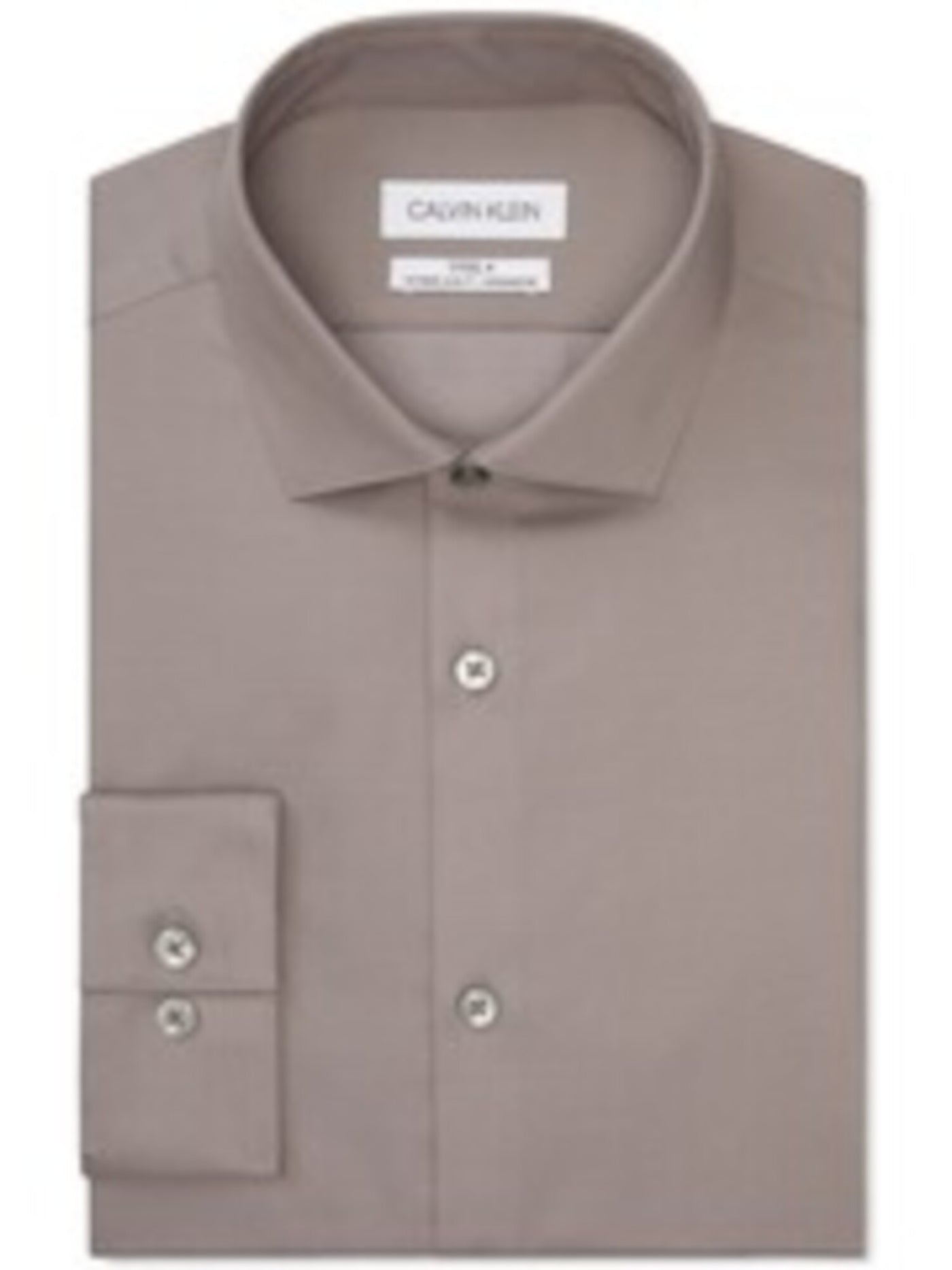 CALVIN KLEIN Mens Steel Gray Easy Care, Herringbone Spread Collar Extra Slim Fit Moisture Wicking Dress Shirt S 14- 32/33