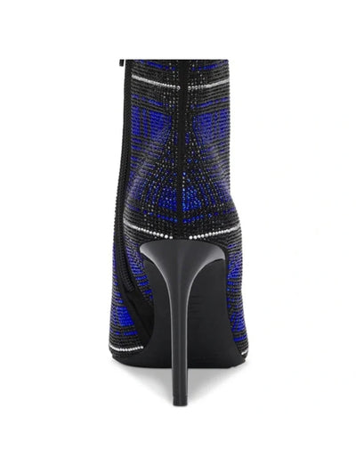 INC Womens Blue Plaid Slip Resistant Rhinestone Reisa Pointed Toe Stiletto Zip-Up Dress Booties 10.5 M