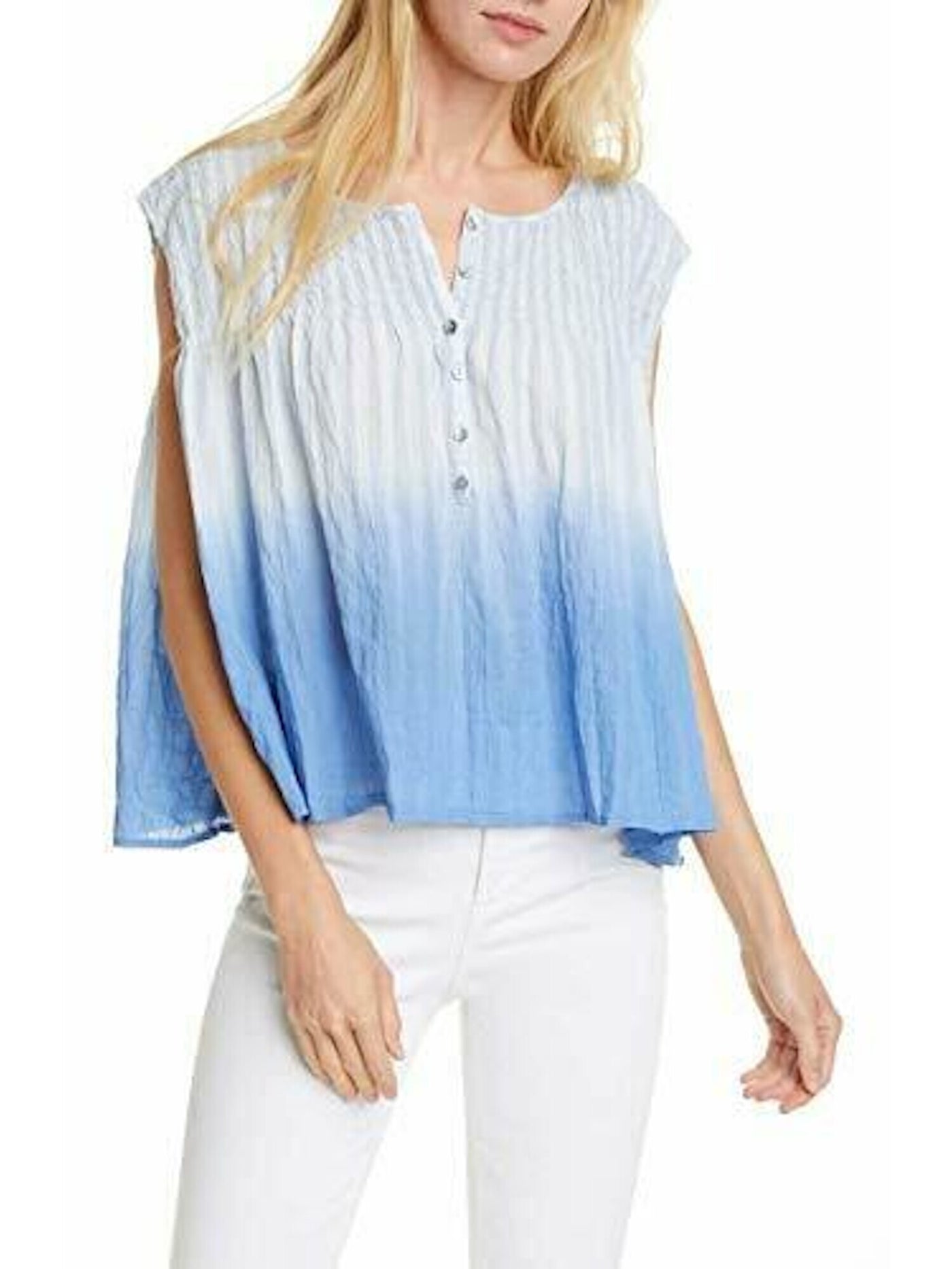 FREE PEOPLE Womens Cotton Ruffled Sleeveless Henley Peasant Top