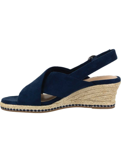 BELLA VITA Womens Navy 1/2" Platform Cushioned Comfort Nadette Ii Round Toe Wedge Buckle Espadrille Shoes 6.5 M