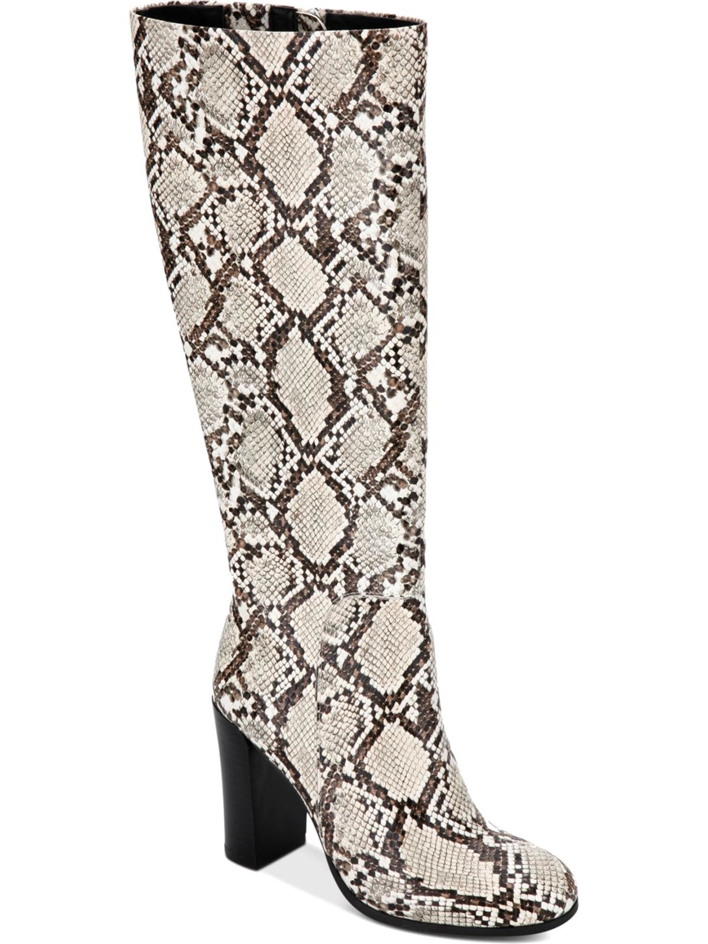 KENNETH COLE NEW YORK Womens Beige Snake Skin Print Justin Round Toe Block Heel Zip-Up Dress Boots 6.5 M