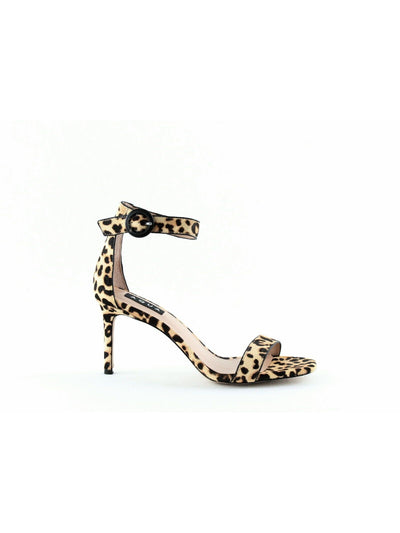 AQUA Womens Brown Animal Print Leopard Ankle Strap Padded Seven Leopard Square Toe Stiletto Buckle Dress Sandals 7 M