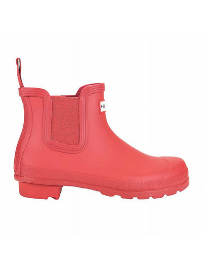 HUNTER Womens Pink Padded Removable Insole Back Pull-Tab Goring Waterproof Original Chelsea Round Toe Block Heel Rain Boots 7