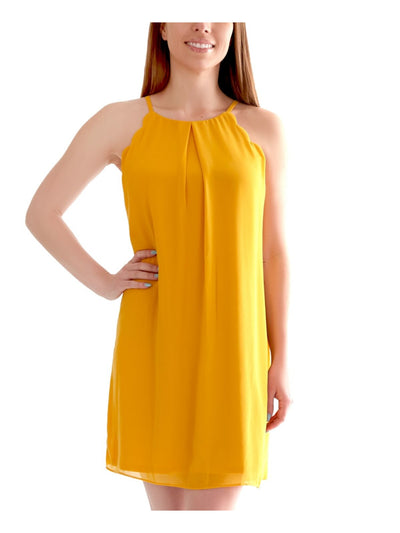 BCX DRESS Womens Yellow Scalloped Keyhole-back Sleeveless Halter Short Party Shift Dress Juniors XS