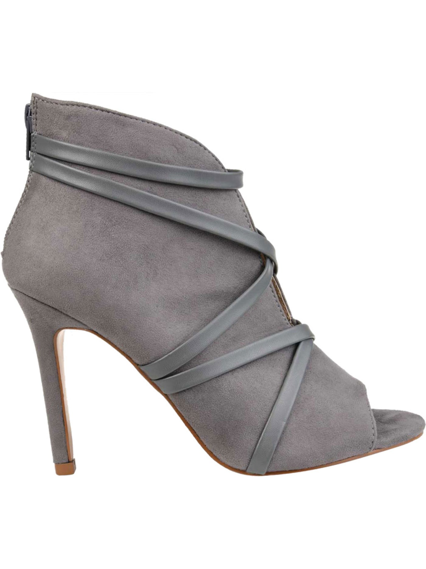 JOURNEE COLLECTION Womens Gray Strappy Samara Round Toe Stiletto Zip-Up Booties 7