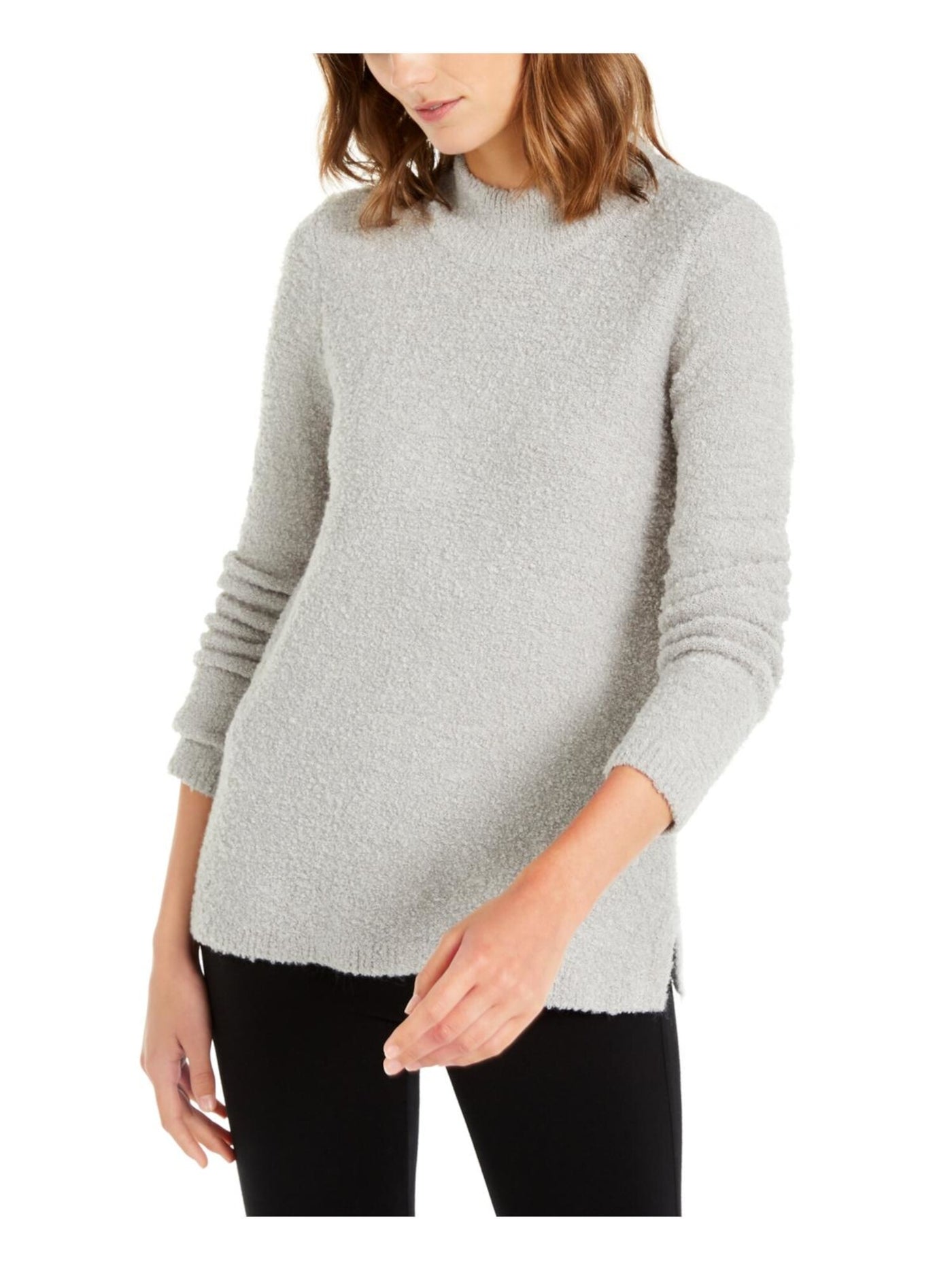 ALFANI Womens Gray Textured Slitted Long Sleeve Mock Neck Sweater XL