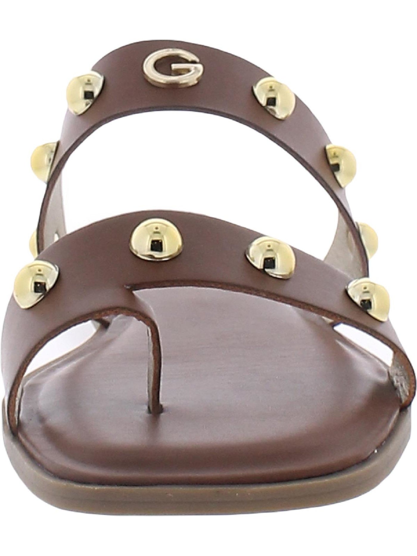 GBG LOS ANGELES Womens Brown Toe-Loop Studded Padded Ritsa Square Toe Slip On Slide Sandals 7.5 M