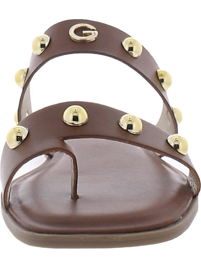 GBG LOS ANGELES Womens Brown Toe-Loop Studded Padded Ritsa Square Toe Slip On Slide Sandals 7.5 M