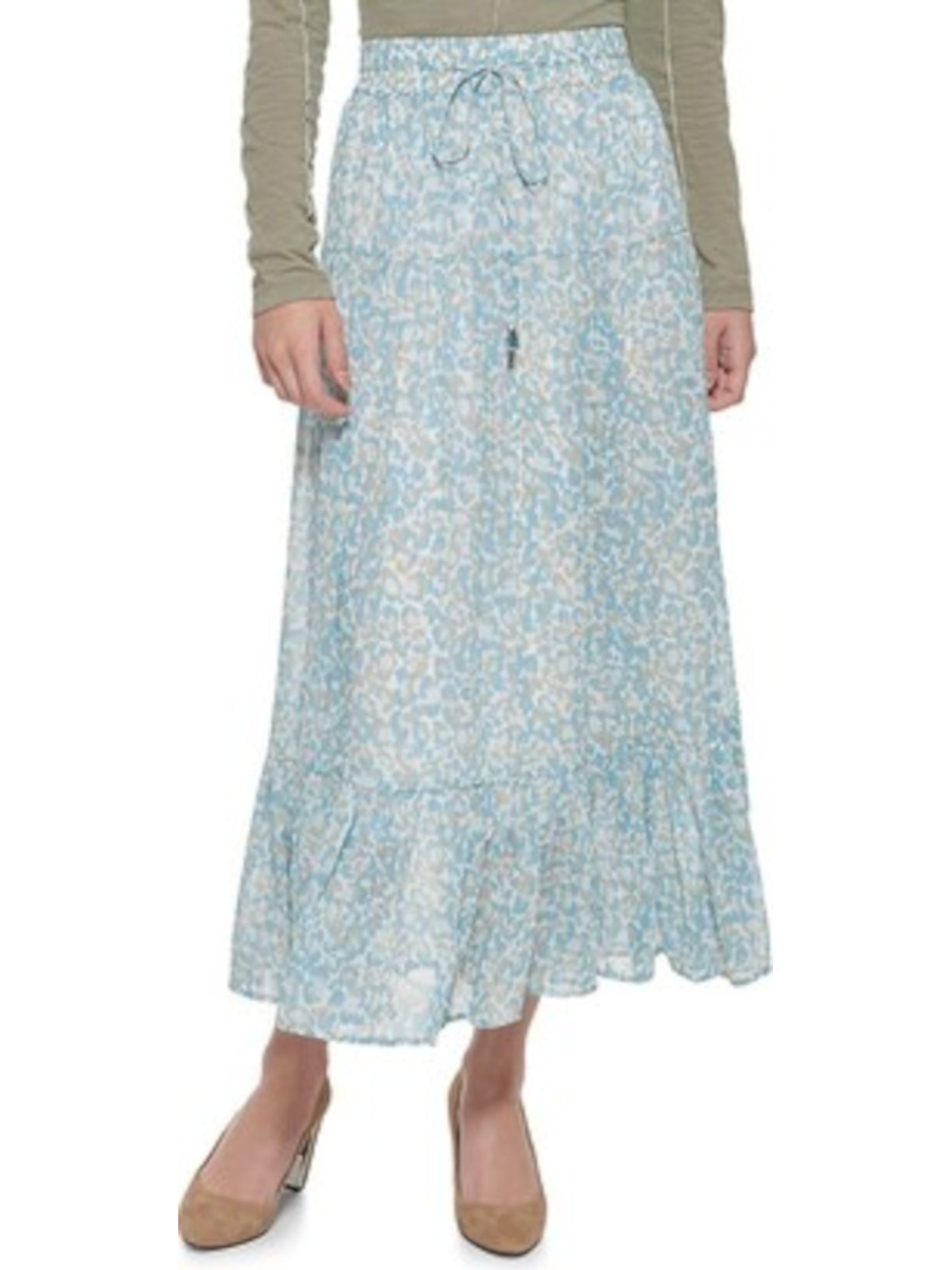 DKNY Womens Blue Animal Print Tea-Length A-Line Skirt XL