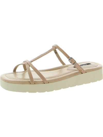 KENSIE Womens Beige Croc 1/2" Platform Padded Strappy Buckle Accent Dara Square Toe Wedge Slip On Slide Sandals Shoes 7 M